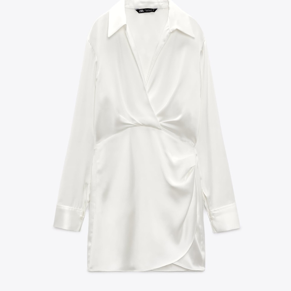 Zara White Satin Wrap Dress